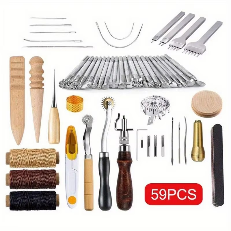 59PCS Leather Craft Set Hand T - Groover Stitching Tool 评论和价格